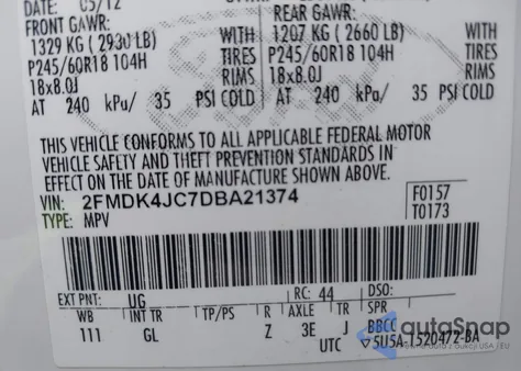 2013 Ford Edge Sel from USA, damaged, VIN 2FMDK4JC7DBA21374